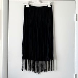 Black fringe midi skirt